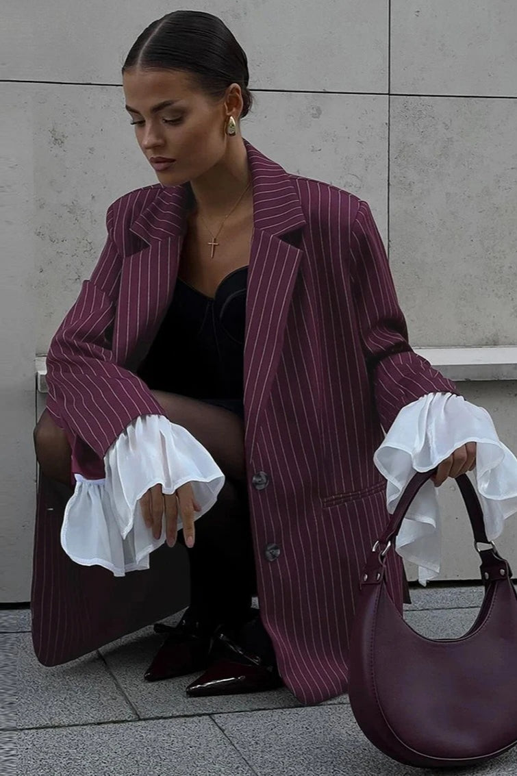 Elegant Long Sleeve Stripe Blazer