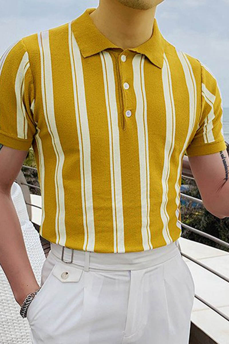 Men's Striped Knit Polo Shirt - Fashionpara