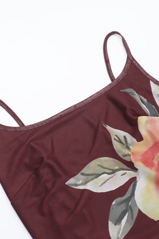 Floral Mesh Tie Split Bodycon Cami Party Dress