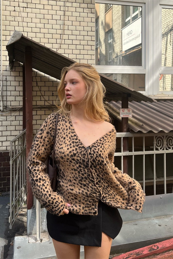 Luxurious Soft Mohair Animal Print Cardigan for Chic Style