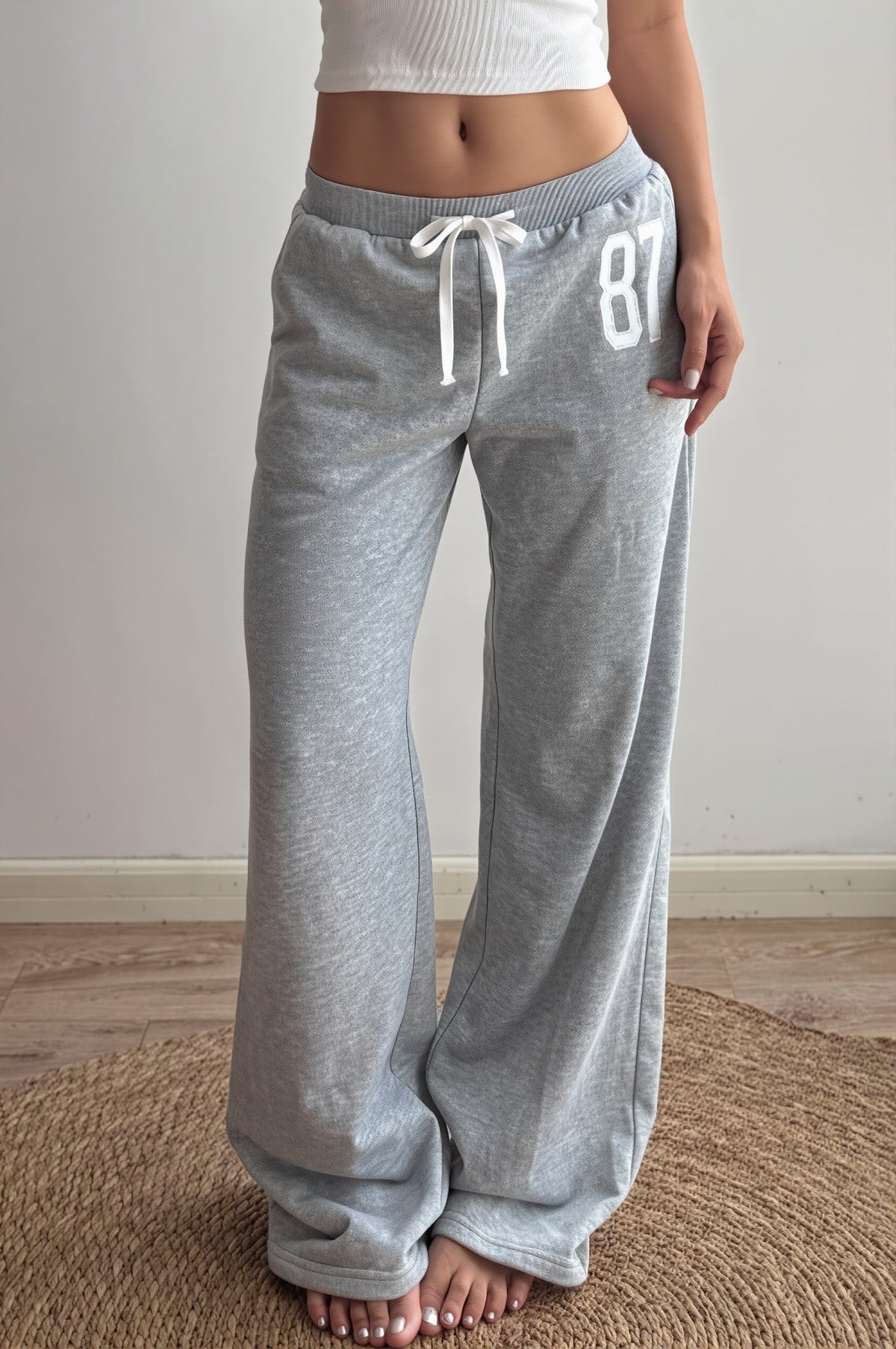 Number Print Drawstring Fitted Pants