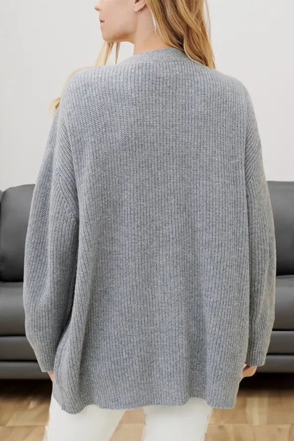 Lady Rin Relaxed Knit Ribbed Button Cardigan for Comfort