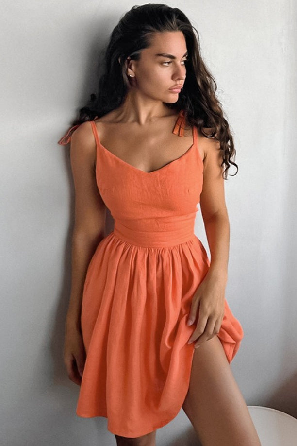 Black Linen V-Neck Cami Mini Dress