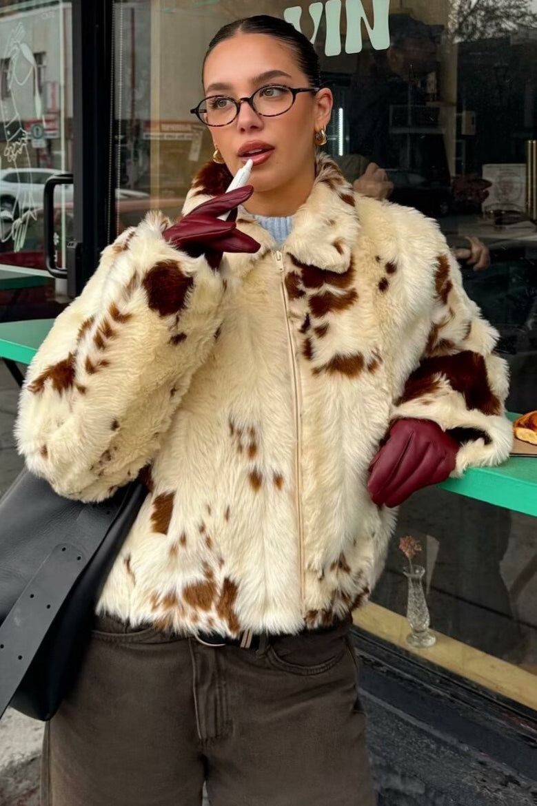 Faux Fur Leopard Pattern Coat