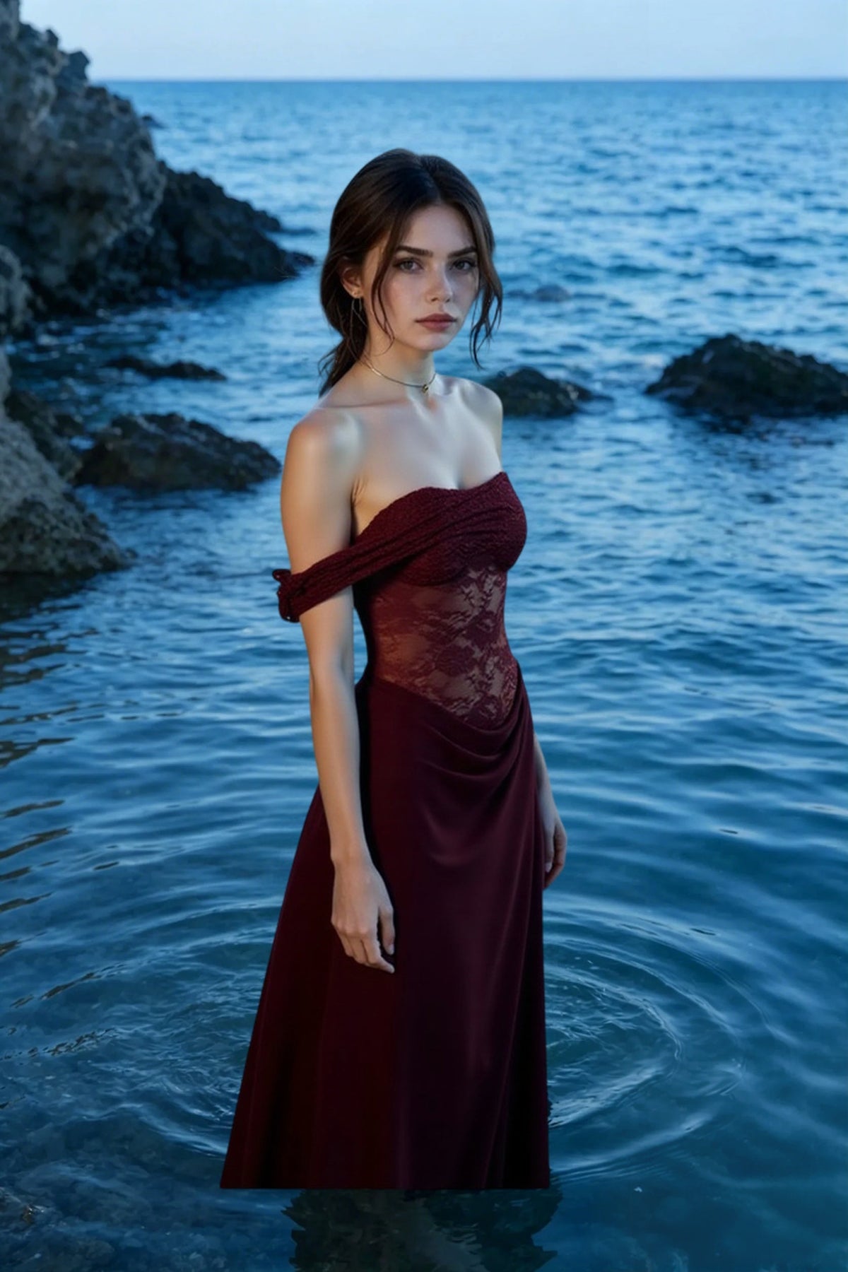 Satin Lace-Panel Square Neck Bias Slip Maxi Dress