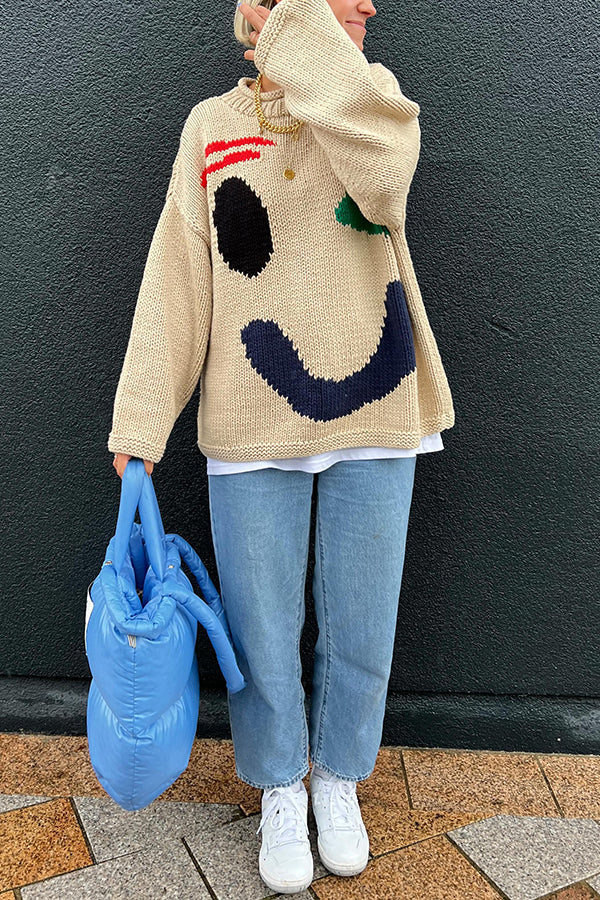 Colorful Smiley Face Pullover Sweater for Comfortable Style