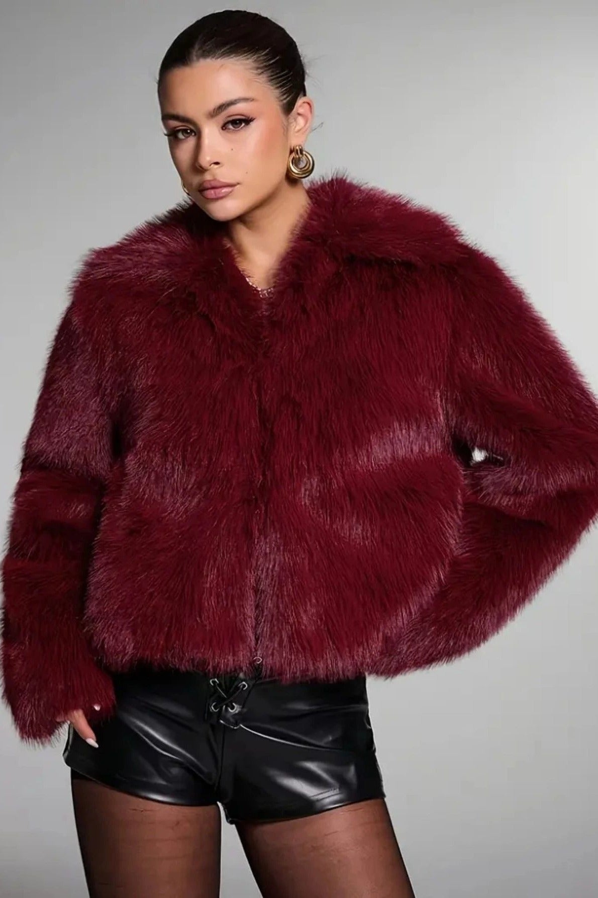Vintage Elegant Faux Fur Long-Sleeve Button Coat for Women