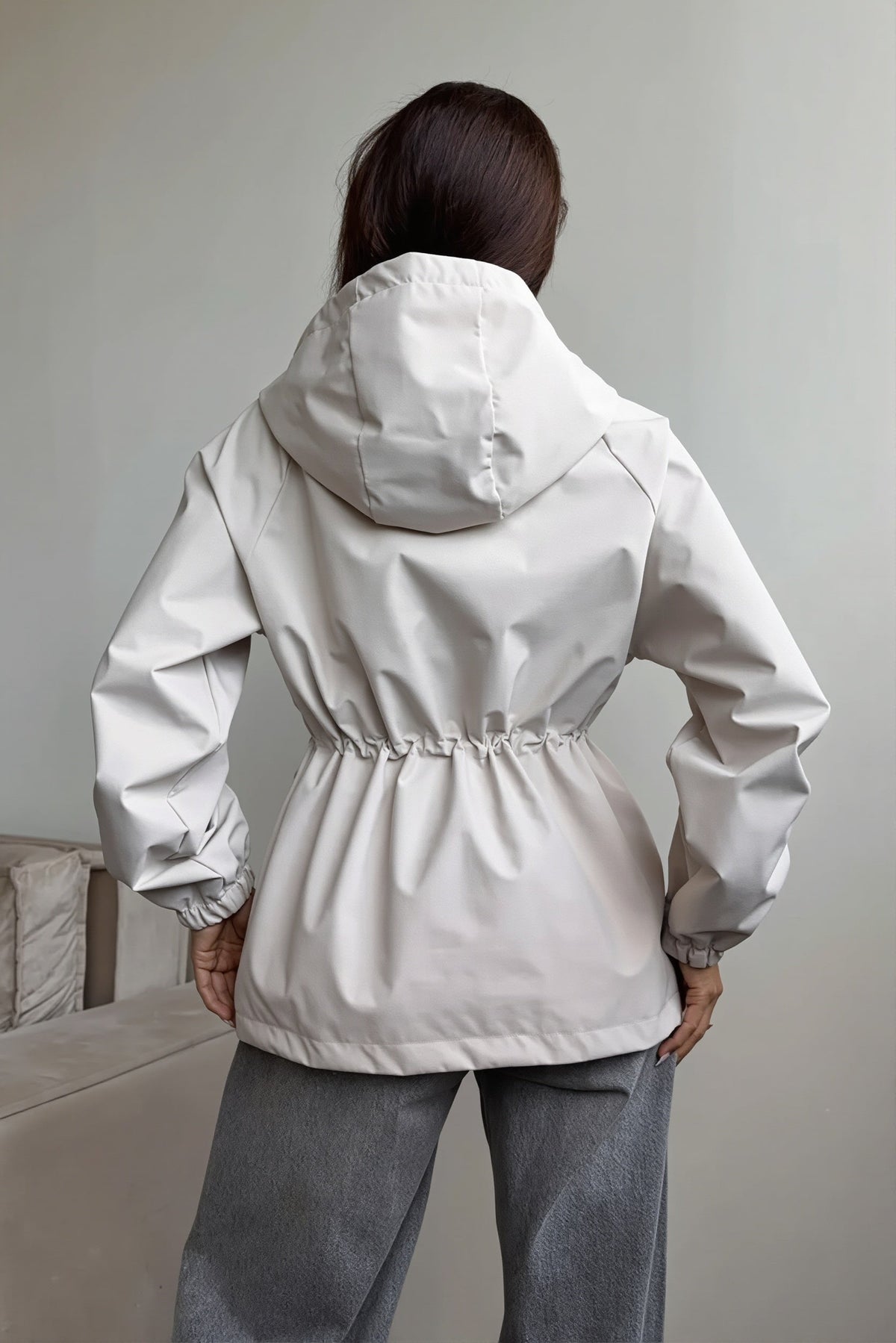 Hooded Drawstring Waist Utility Jacket