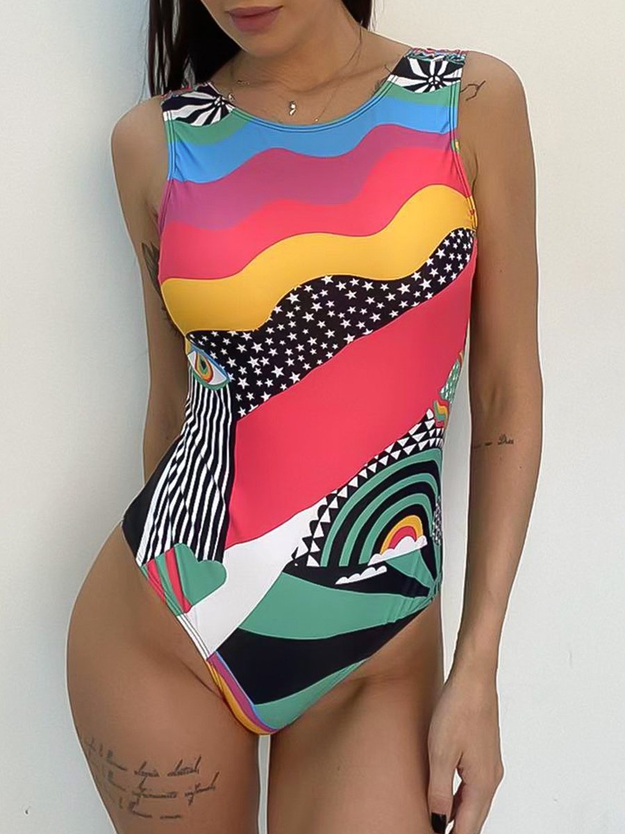 Abstract Printed One-piece Swimsuit - Fashionpara