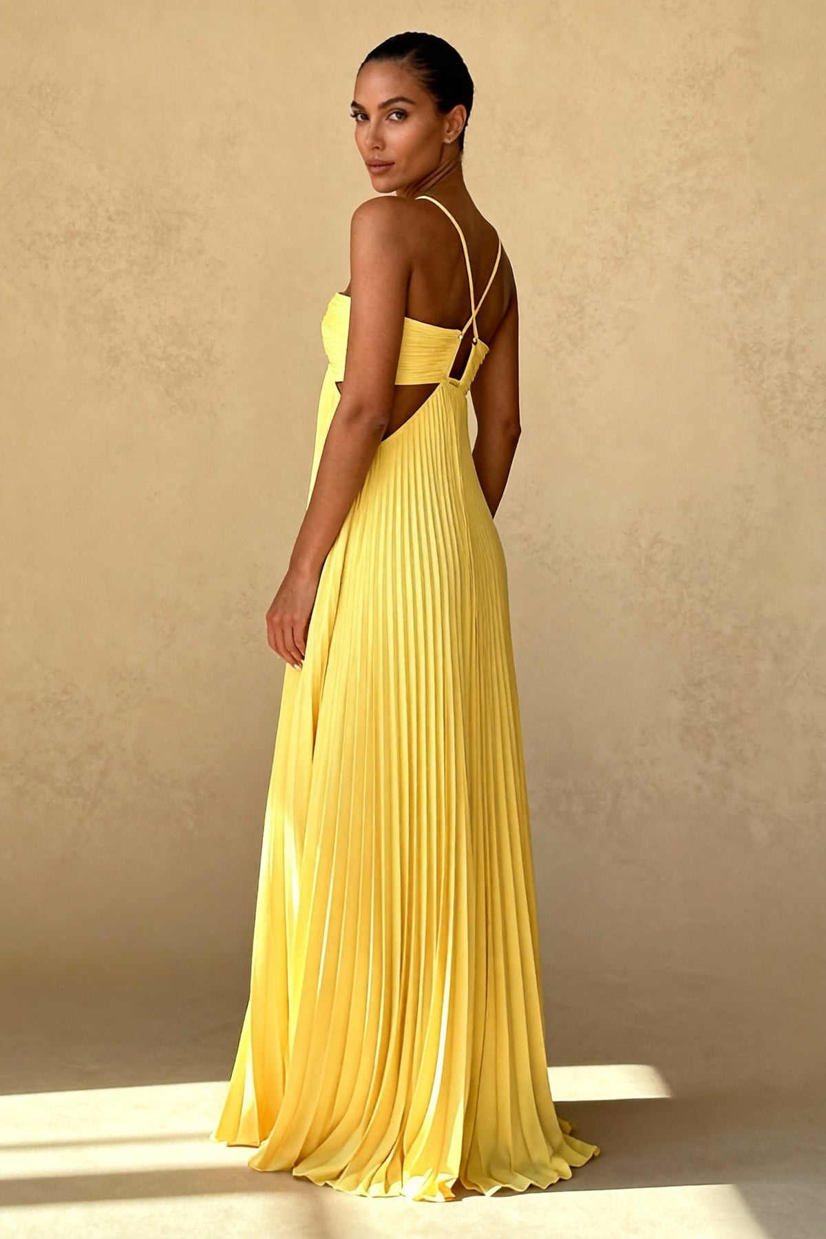 Pleated Blue Halter Maxi Dress