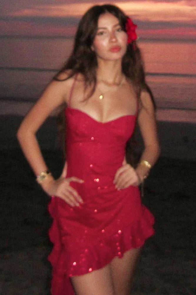 Ruffled Spaghetti Strap Mini Dress