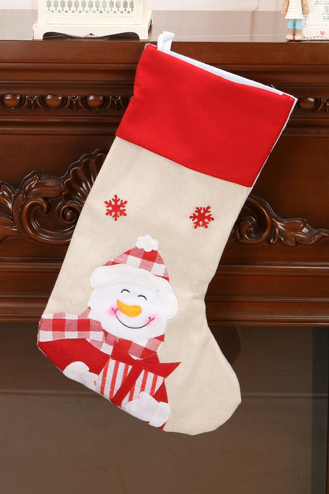 Linen Santa Embroidery Hanging Storage Bag