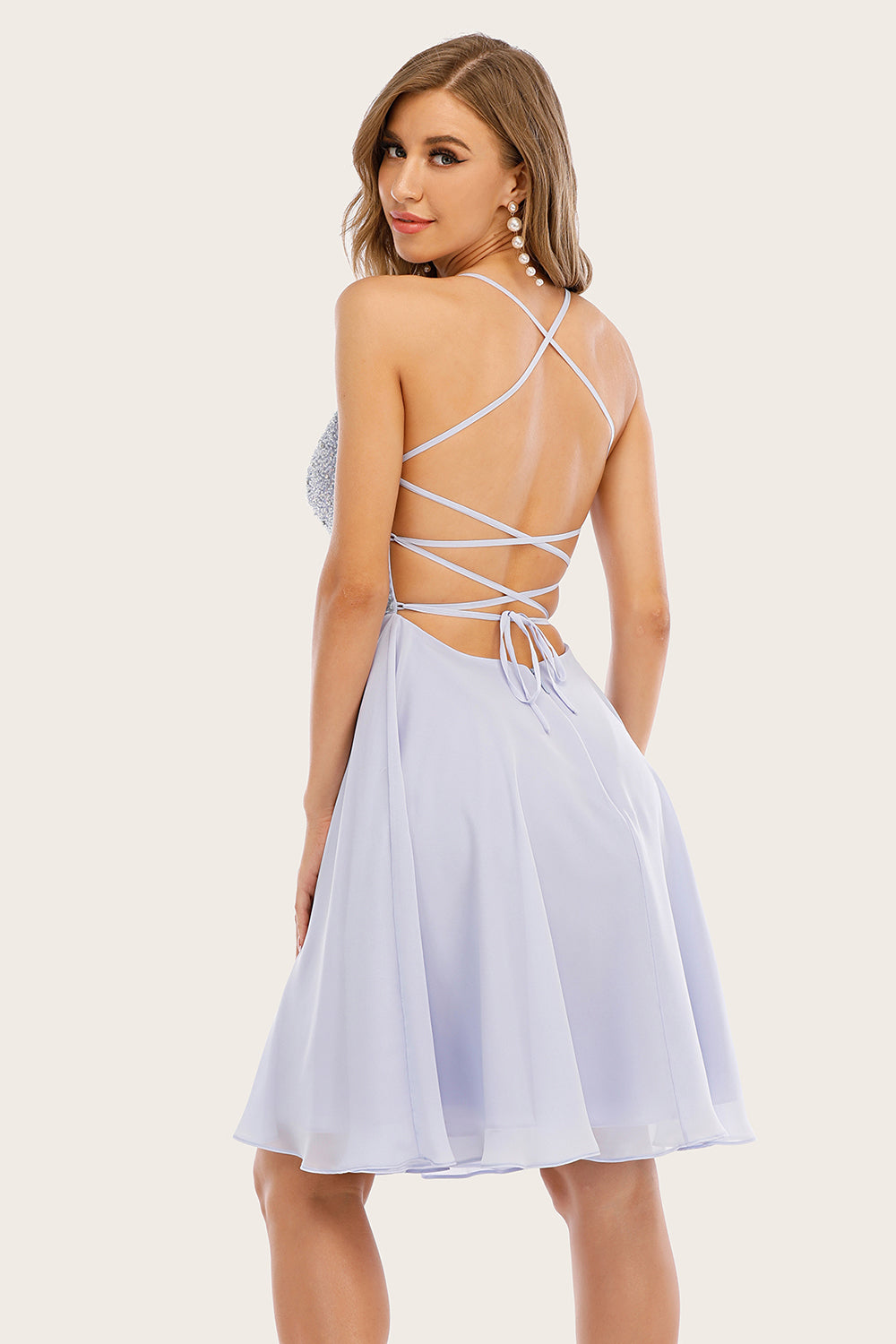 Grey Beaded Short Homecoming Dress - Fashionpara