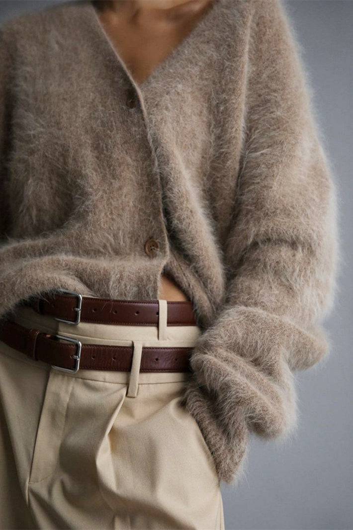 V-Neck Fluffy Knit Cardigan Sweater 3