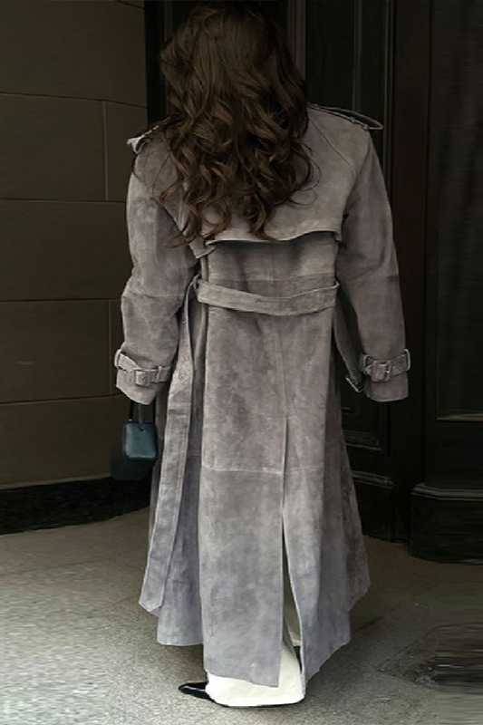 Wool Double Breasted Notched Lapel Tied Waist Overcoat - Fashionpara