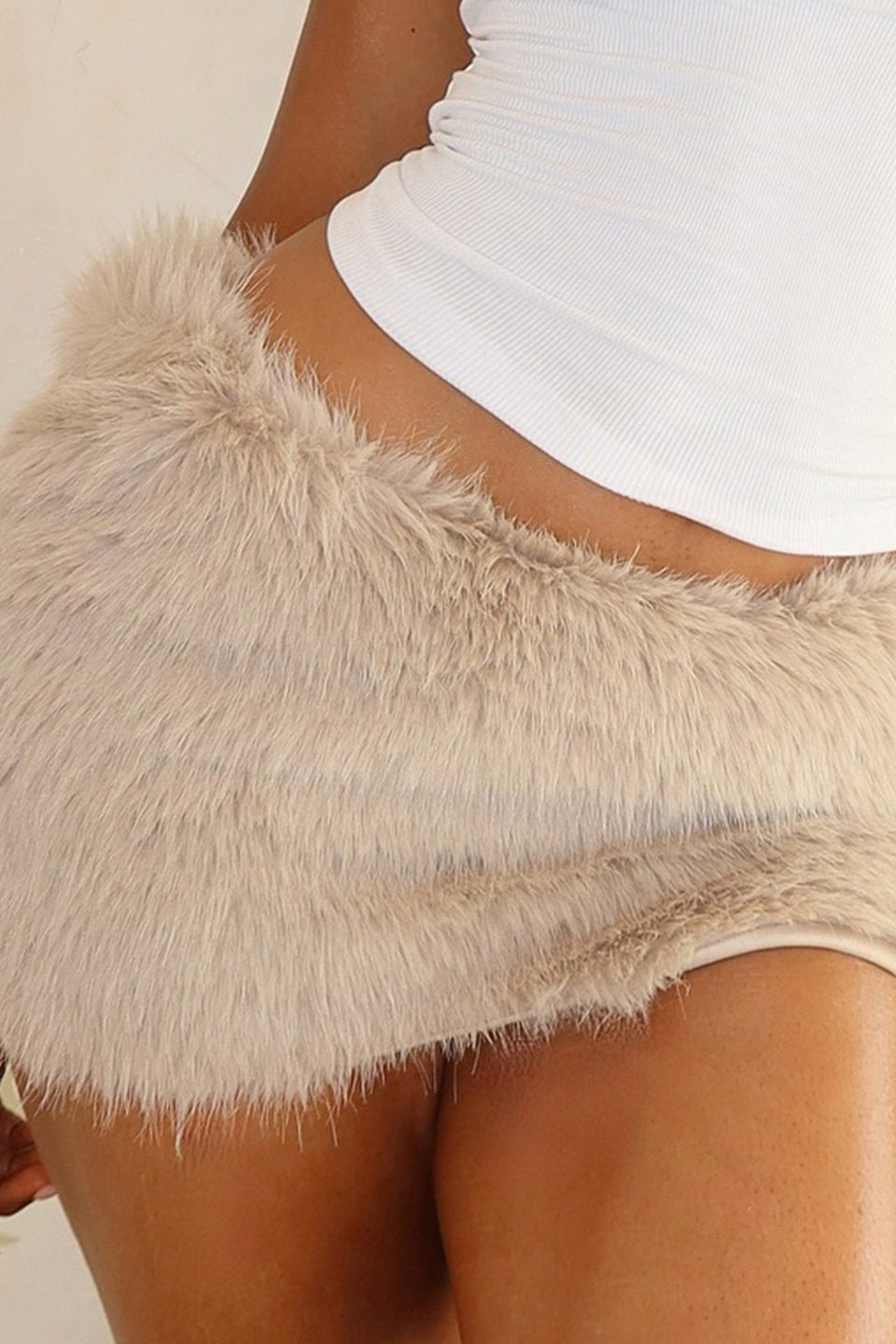 Faux Fur Low Waist A-Line Mini Skirt