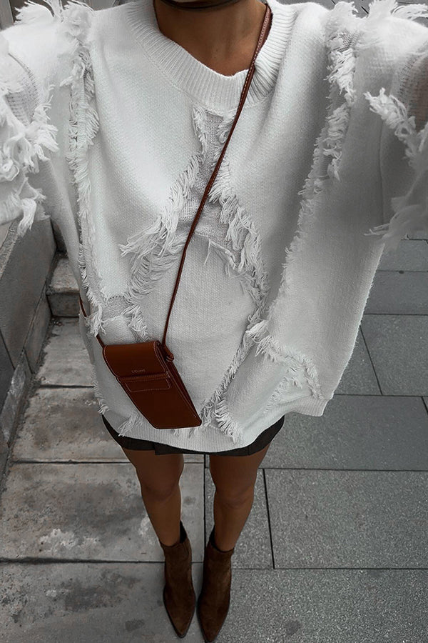 Chic Diamond Hollow Tassel Sweater for Effortless Style