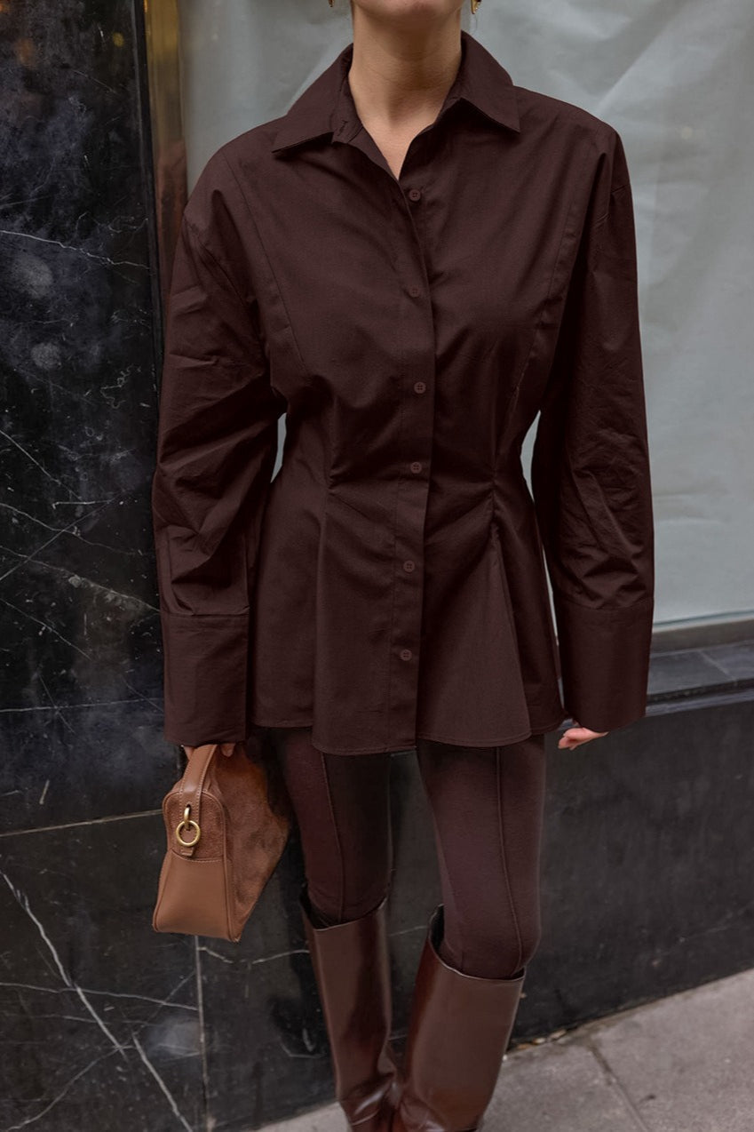 Pintuck Waist Collared Blouse