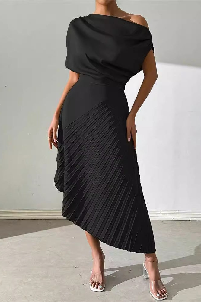 Chic Asymmetric Off Shoulder Ruched Irregular Formal Dress