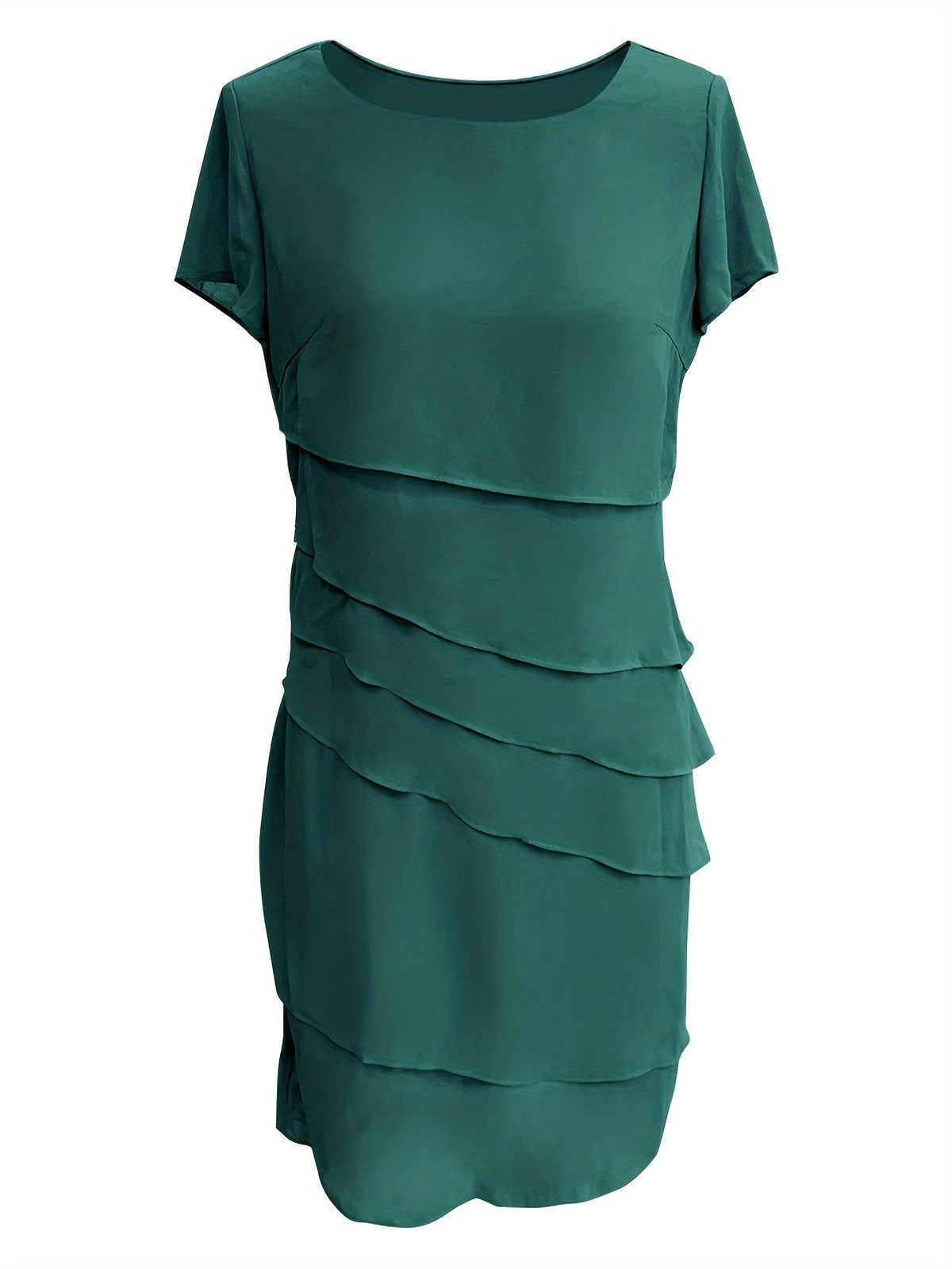 Cotton Layered Trim Round Neck Short Sleeve Midi Dress in Blue - View 3