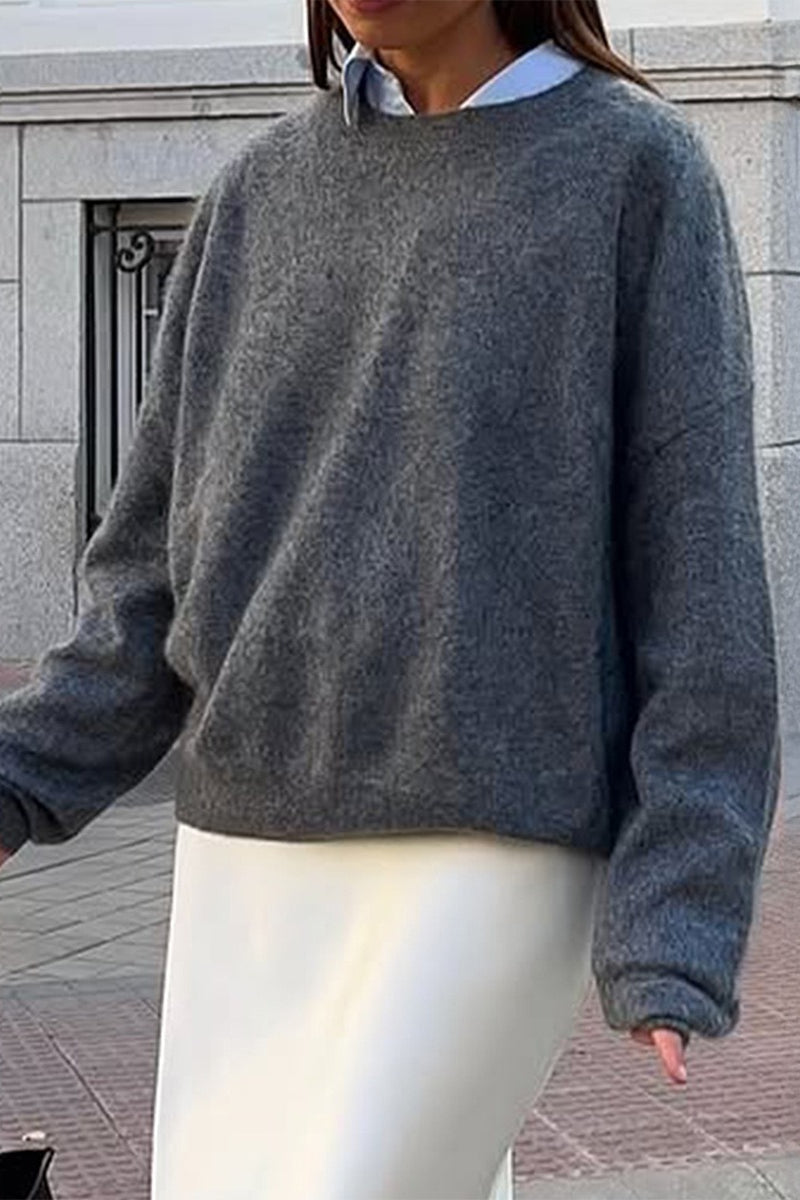 Plain Ribbed Long Sleeve Sweater