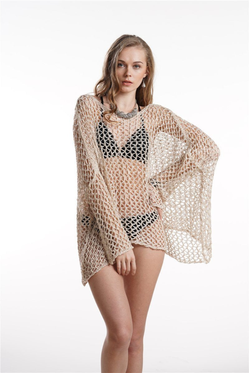 Solid Color Loose Knit Cover Up