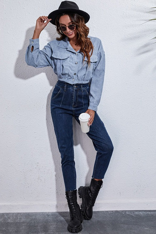 Cinched Waist Corduroy Jacket