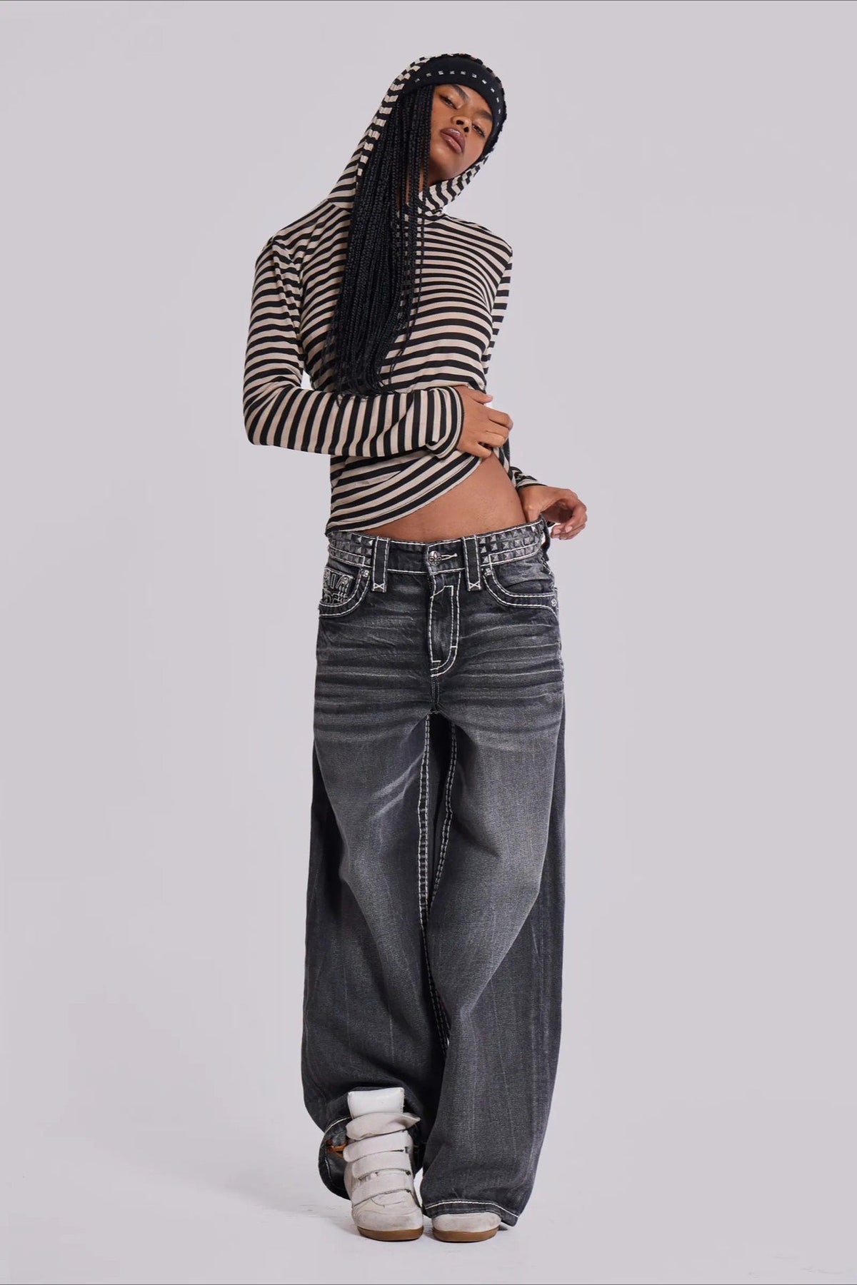 Y2K Lightweight Retro Striped Pullover Hoodie
