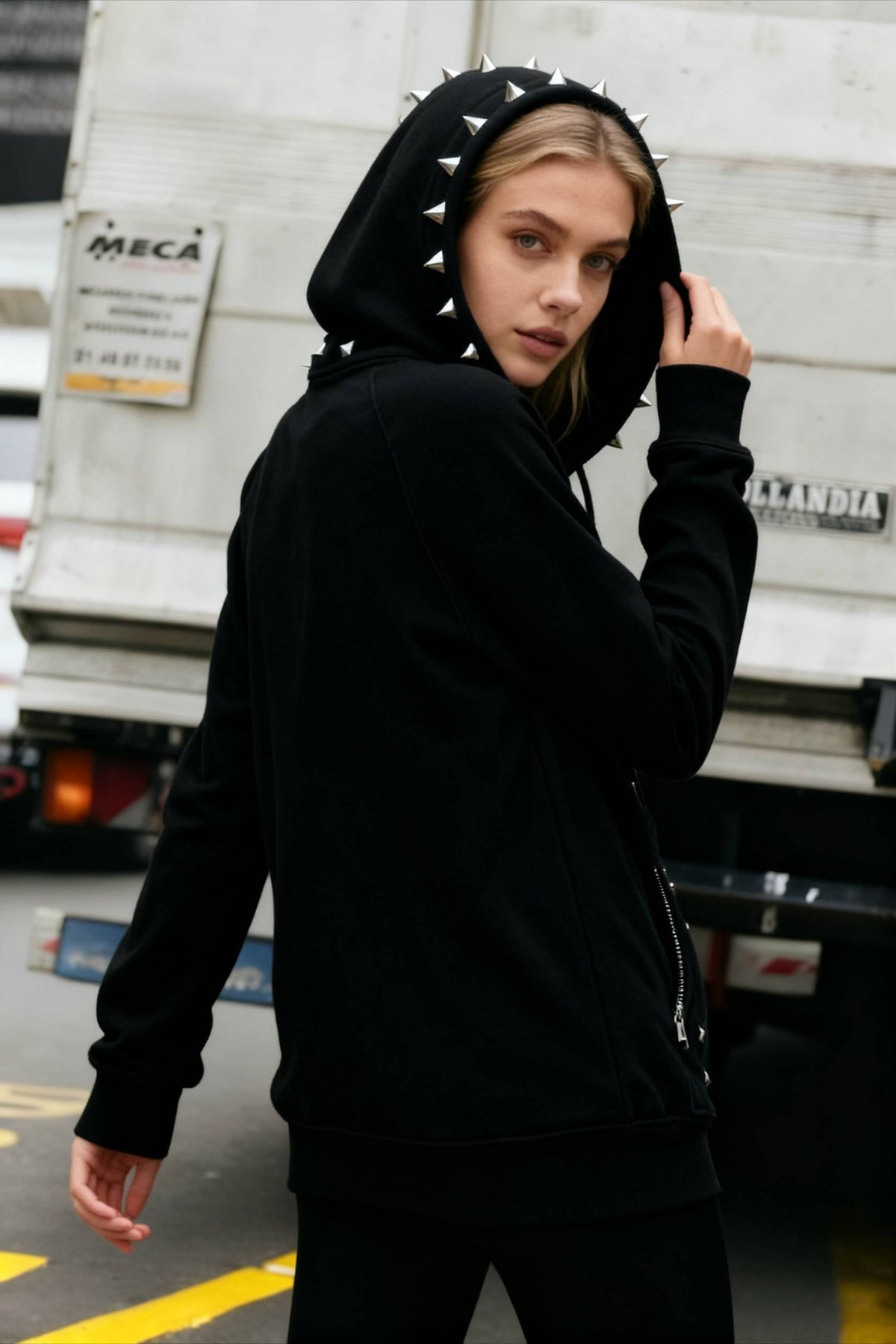 Studded Zipper Gothic Hoodie