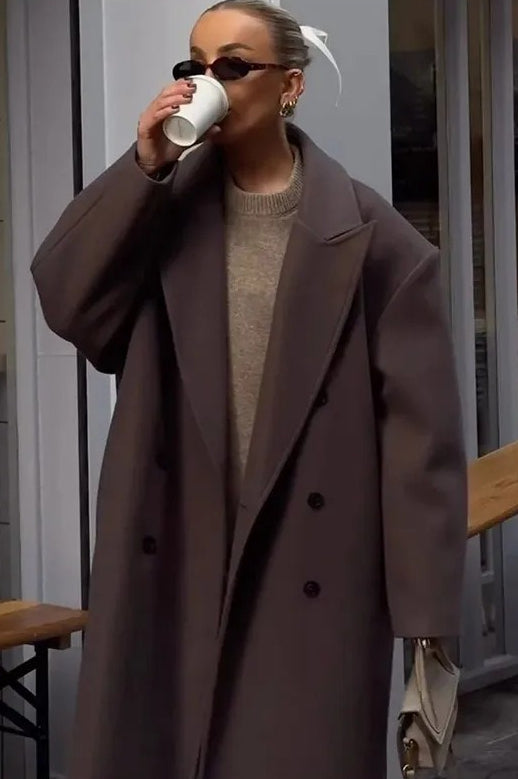 Chic Solid Color Double-Breasted Long Overcoat for Elegance