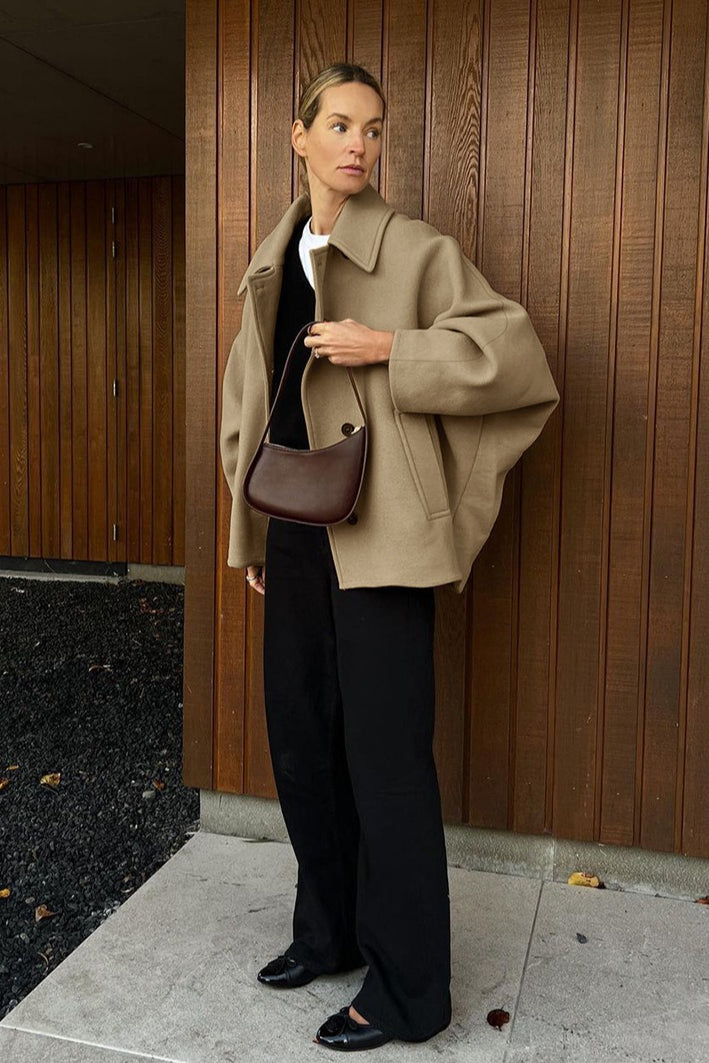 Oversized Batwing Sleeve Wool Blend Coat