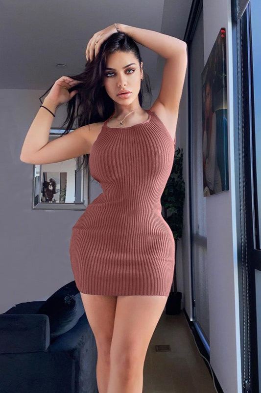 Cami Knit Solid Slim-Fit Mini Bodycon Sweater Dress