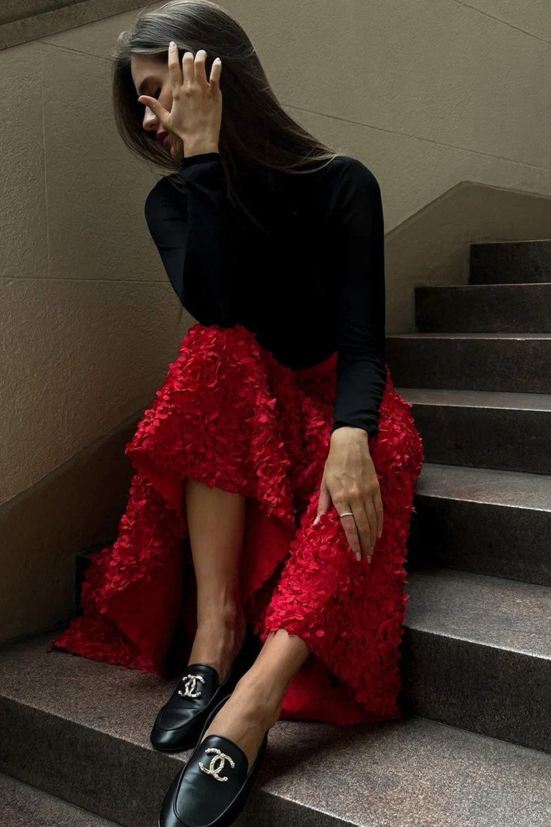 Floral Applique Evening Maxi Skirt