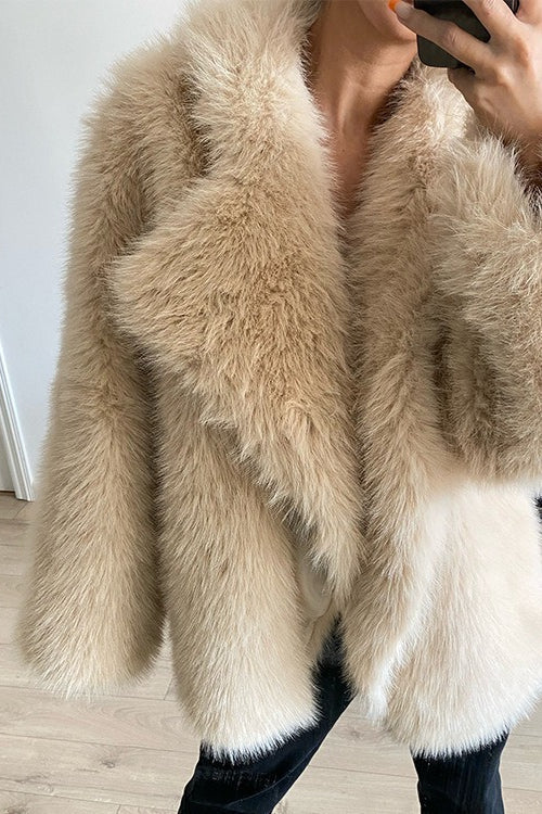 Faux Fox Fur Oversized Lapel Coat - Fashionpara