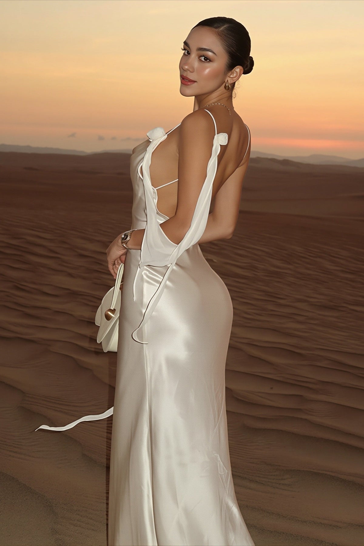 Cowl Neck Spaghetti Strap Bias-Cut Satin Maxi Dress