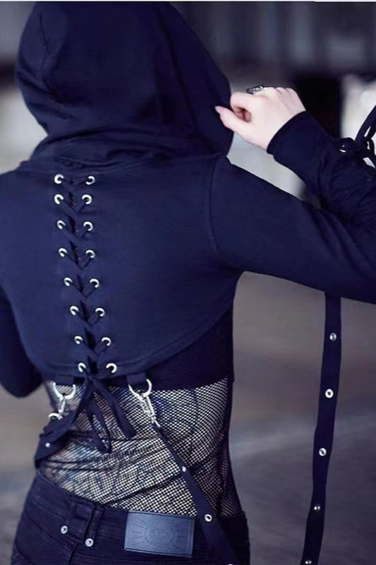Eyelet Lace-Up Gothic Halloween Hoodie