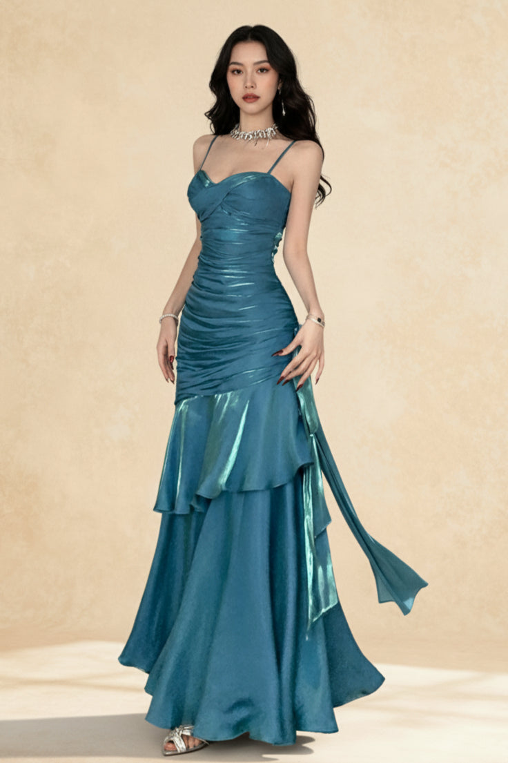 Satin Ruffle Trim Party Dress