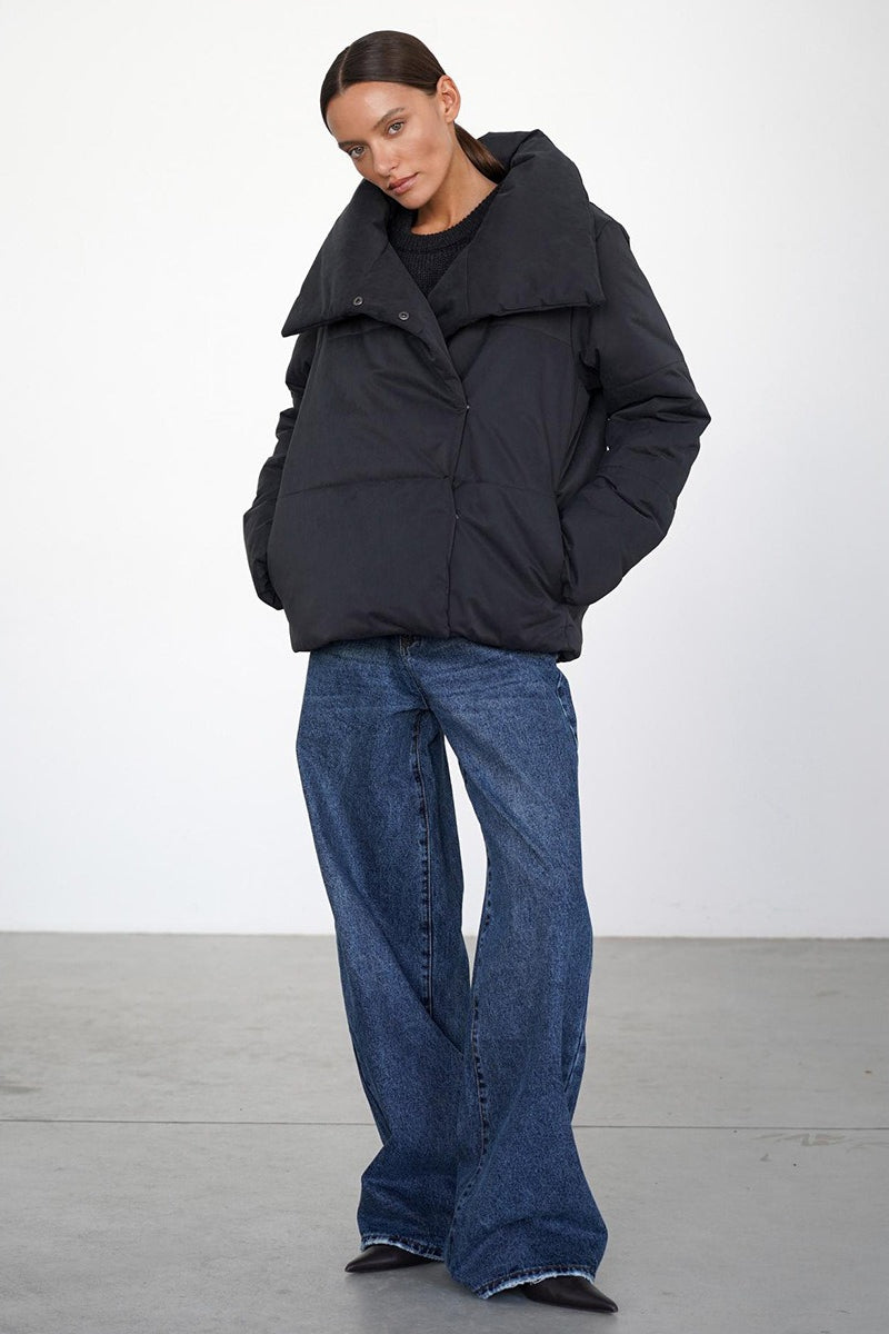 Asymmetrical Turtleneck Cotton Coat - Fashionpara