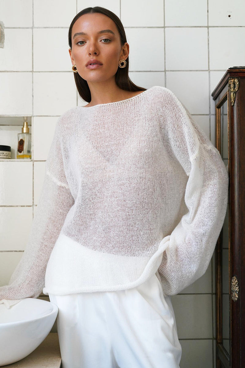 Elegant Hollow Out Bell Sleeve Knit Sweater for Women