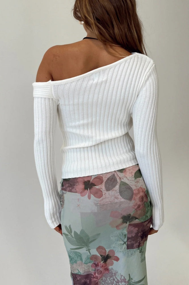 PrincessAce Fitted Off-Shoulder Ribbed Knit Sweater