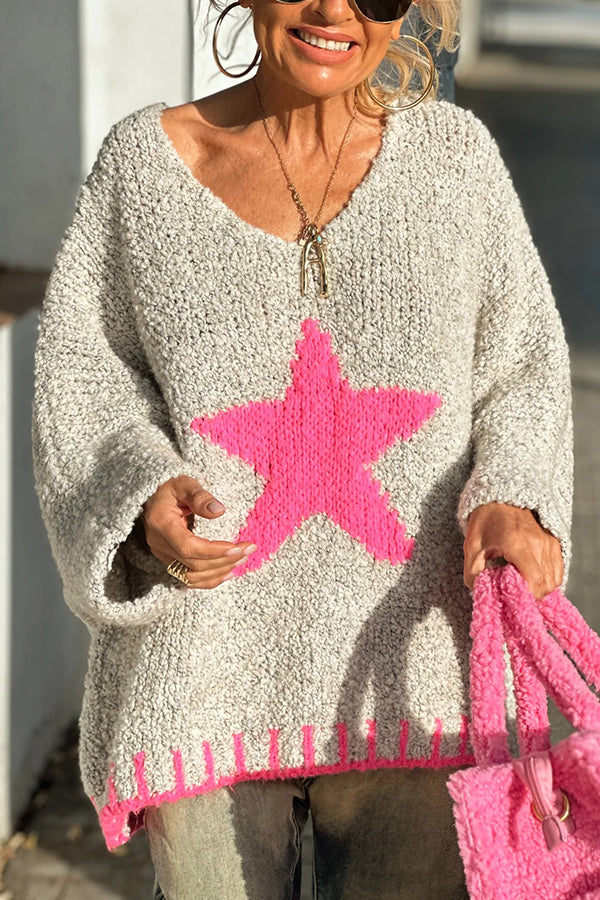 Cozy Knit Star Pattern Loose Sweater for Winter Days