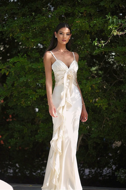 Slim Fit Floral Satin Boho Dress