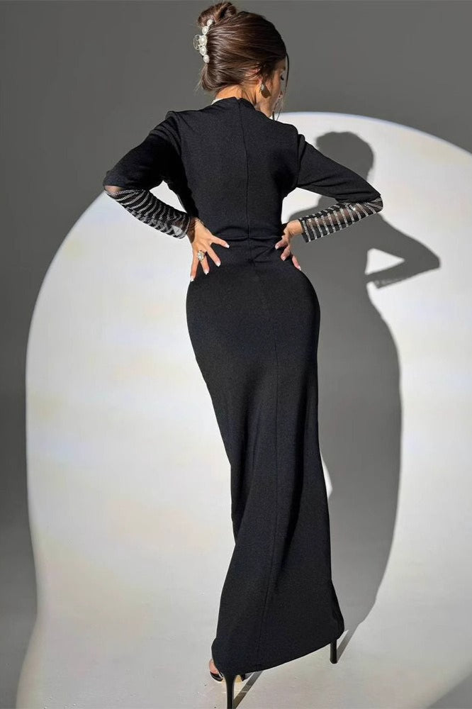 Rhinestone Mesh Bodycon Maxi Dress