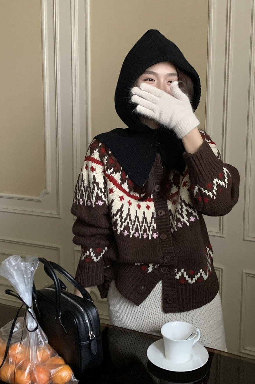 Thick Fair Isle Jacquard Cardigan for Cozy Winter Style