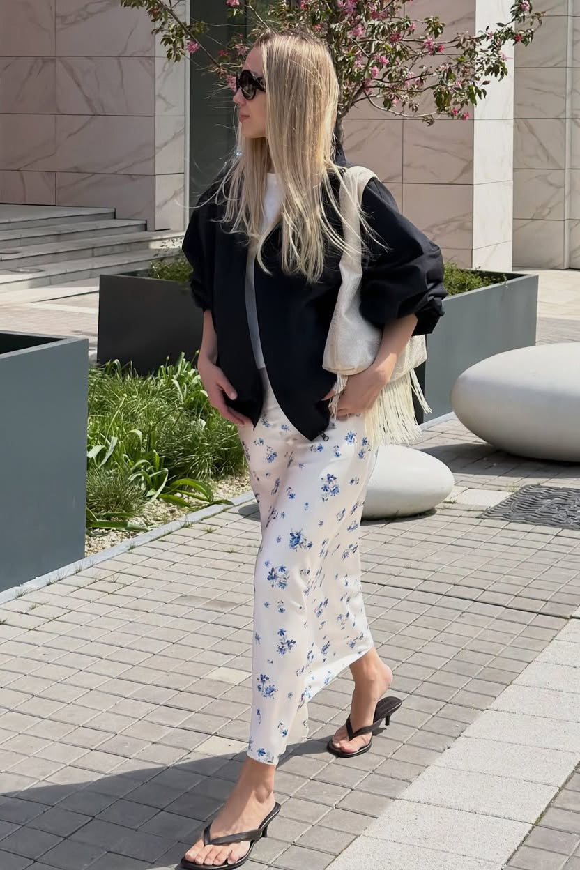 Floral Satin Midi Skirt