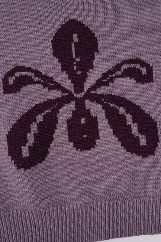 Floral Knit V Neck Cropped Sweater