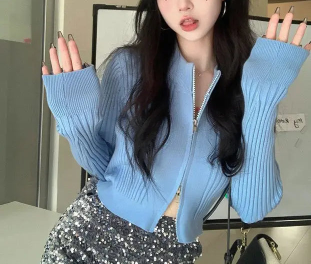 Double-Headed Zipper High Quality Knitted Cardigan Coat