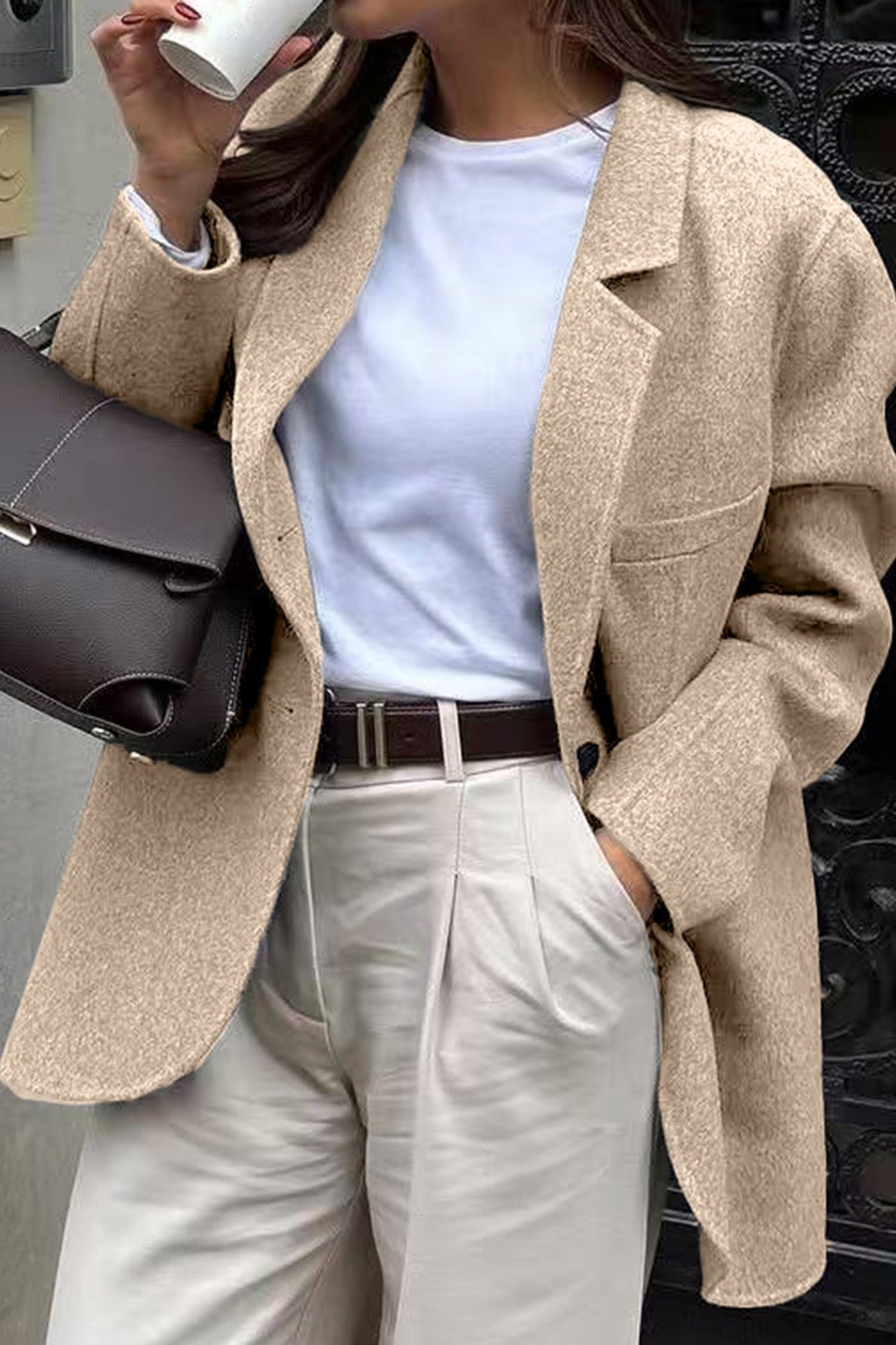 Minimalist Solid Color Tailored Coat - Fashionpara