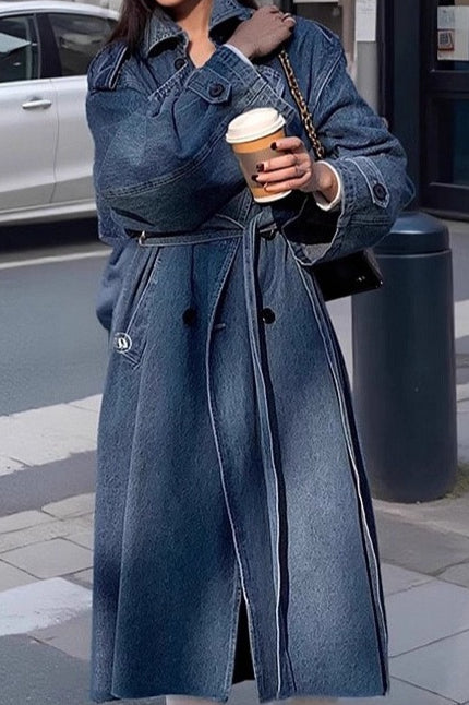 Washed Denim Long Overcoat for Effortless Chic Style
