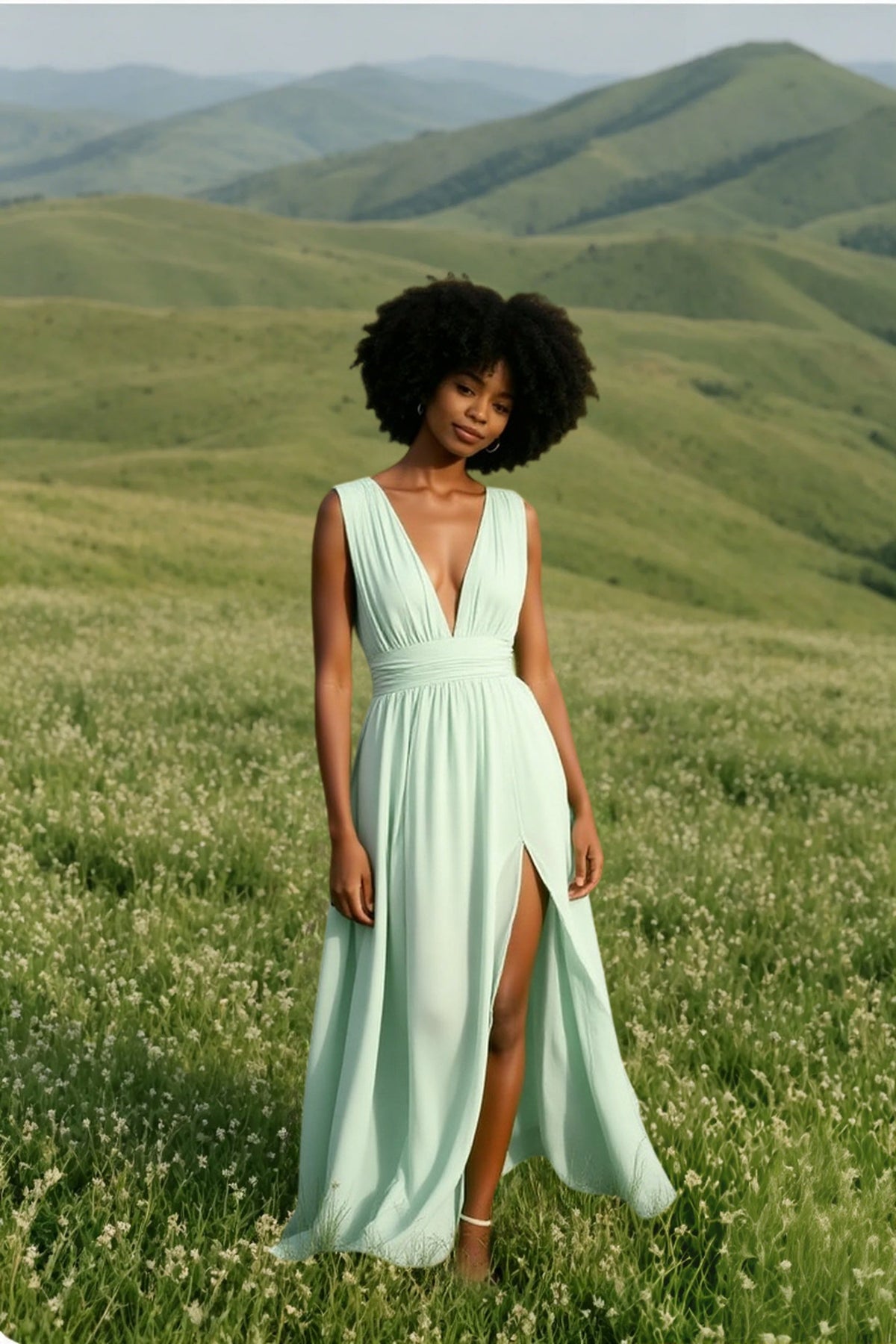 Chiffon Deep V-Neck Sleeveless Slit Maxi Dress
